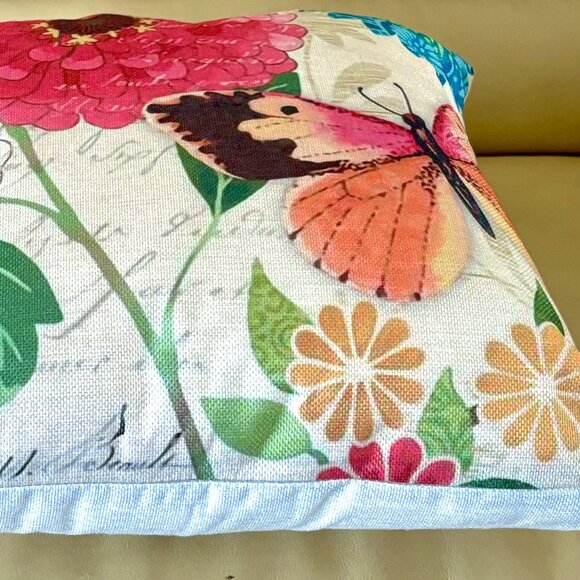 Set/2 Bohemian Garden Boho Butterflies Flowers Linen Blend Throw Pillow Covers - Picture 8 of 9